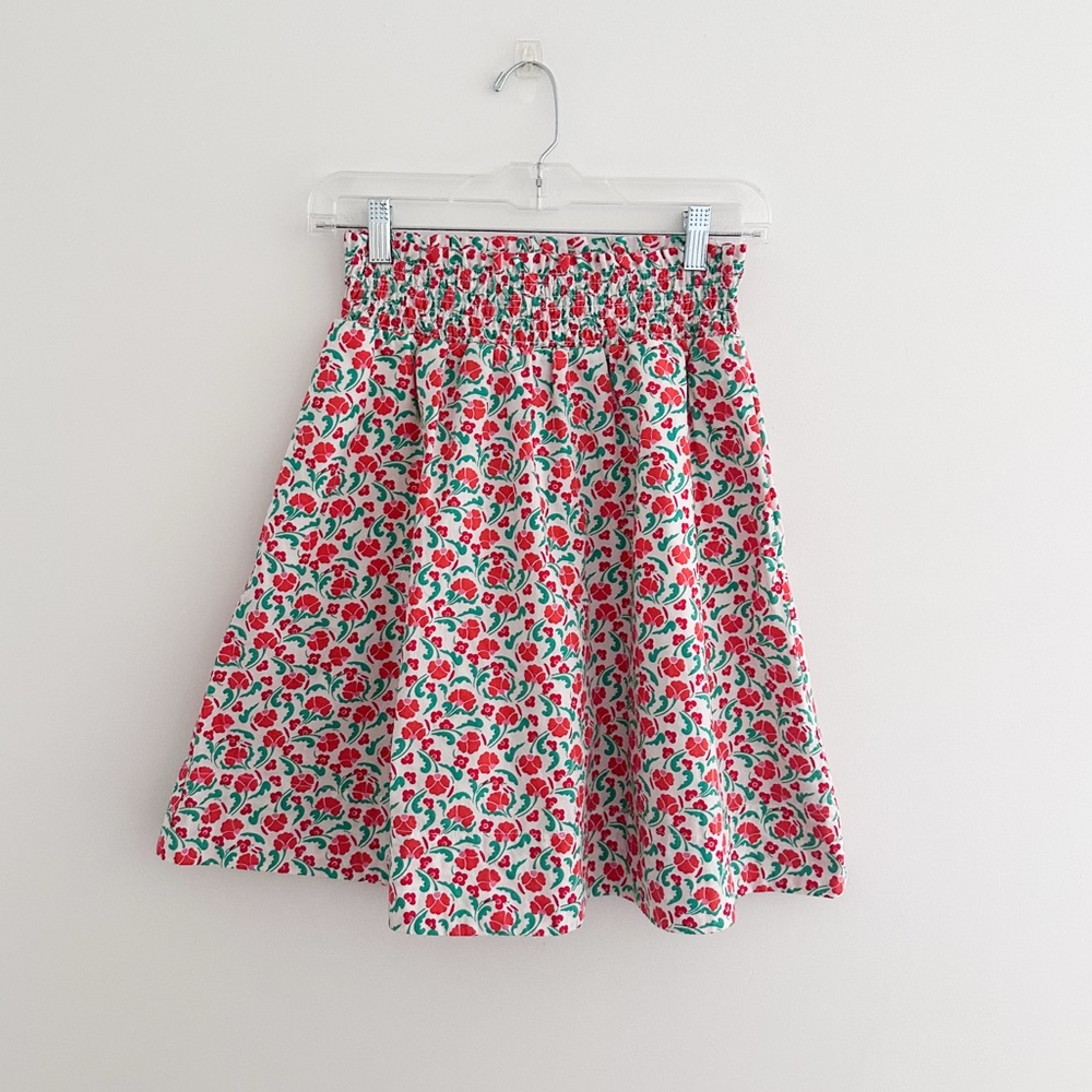 Boden Floral A Line Skirt Size 4 Red Green Cotton Print Smocked Waist Detail